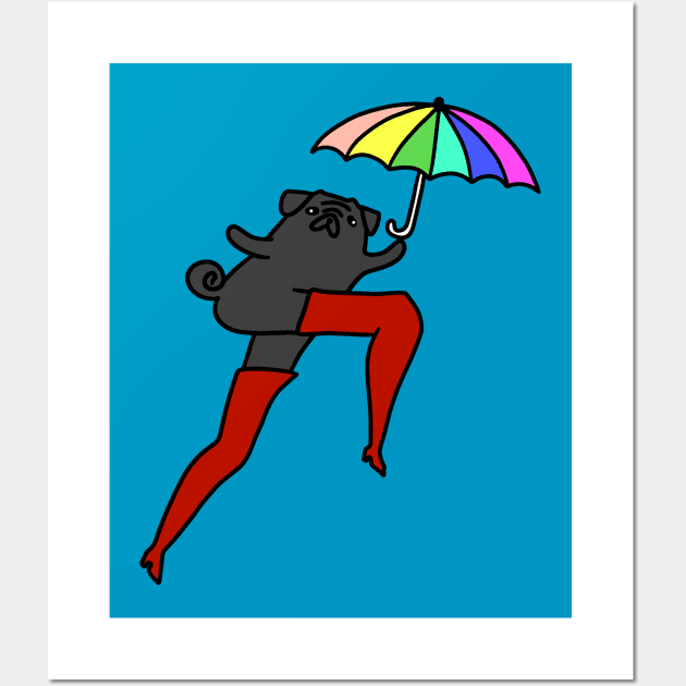 Long Leggy Black Pug with Umbrella Wall Art by saradaboru